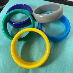 Retro 1960's Yellow, Grey, Blue Purple and Green Plastic Bangle Bracelet